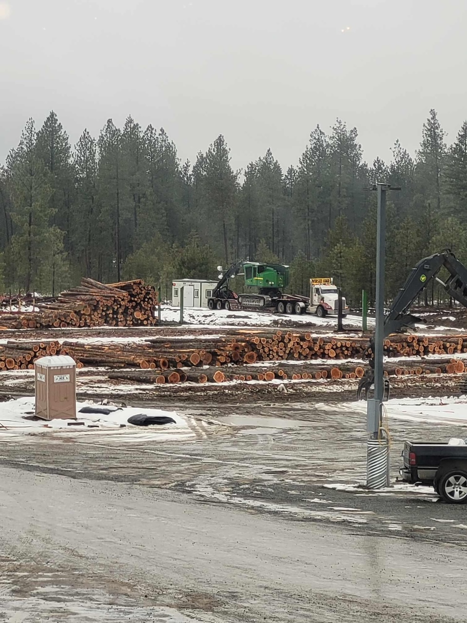 Logs and equipment at the Blanchard yard